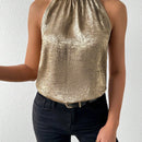 Prive Camisa De Cuello Halter Brillante Para Mujer