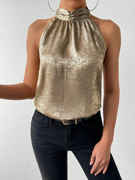 Prive Camisa De Cuello Halter Brillante Para Mujer