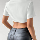 Essnce Blusa Asimetrica De Manga Corta Para Mujer Con Botones
