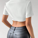 Essnce Blusa Asimetrica De Manga Corta Para Mujer Con Botones