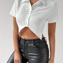 Essnce Blusa Asimetrica De Manga Corta Para Mujer Con Botones