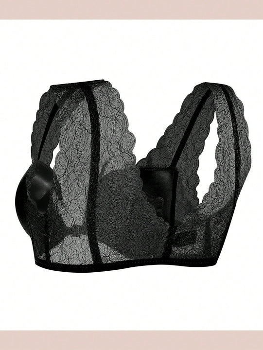 1 Pieza Sujetador Sin Cables Sexy Con Cierre Frontal De Encaje Y Estampado Floral
