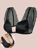 1 Pieza Sujetador Sin Cables Sexy Con Cierre Frontal De Encaje Y Estampado Floral
