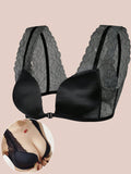 1 Pieza Sujetador Sin Cables Sexy Con Cierre Frontal De Encaje Y Estampado Floral