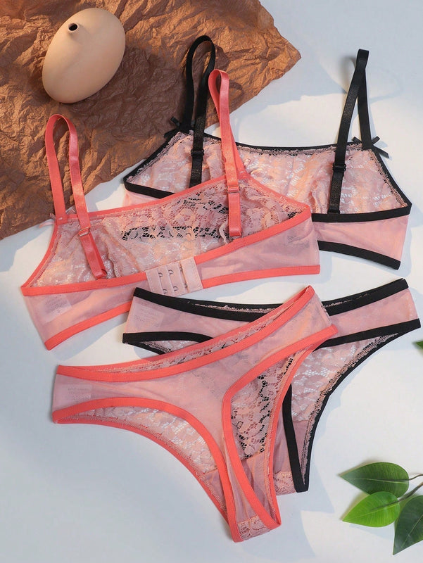 Conjunto De Lenceria De Encaje Para Mujer De 4 Piezas