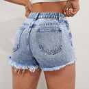 ICON Shorts De Mezclilla Lavados Con Dobladillo Deshilachado