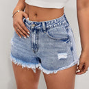 ICON Shorts De Mezclilla Lavados Con Dobladillo Deshilachado