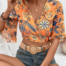 VCAY Camisa De Mujer Con Cuello En V Y Manga Acampanada