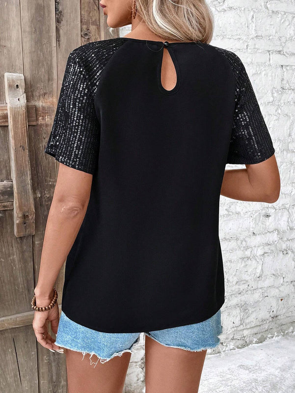 Camisa De Manga Corta Para Mujer Con Dees De Lentejuelas