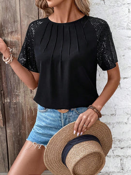 Camisa De Manga Corta Para Mujer Con Dees De Lentejuelas