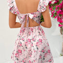 Wywh vestido de manga voladora corta con estampado floral para mujer