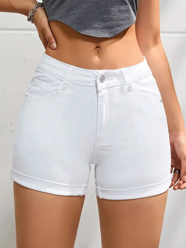 Prive Pantalones Cortos De Mezclilla Con Dobladillo Enrollado Y Elastico