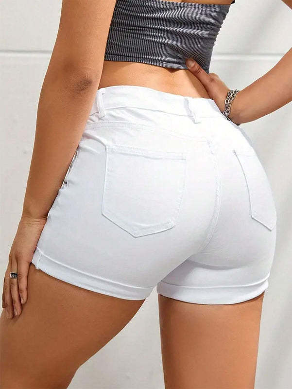 Prive Pantalones Cortos De Mezclilla Con Dobladillo Enrollado Y Elastico