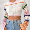 EZwear Sueter Corto De Rayas Para Mujer