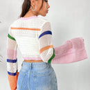 EZwear Sueter Corto De Rayas Para Mujer