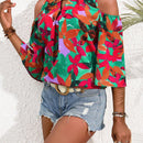 Clasi Camisa de moda para mujer con hombros descubiertos y patron floral calado