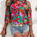 Clasi Camisa de moda para mujer con hombros descubiertos y patron floral calado