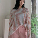 Dazy Tall Sueter De Punto Fino Con Cuello Redondo Y Mangas Largas De Mujer Con Ajuste Holgado Y Rayas