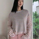 Dazy Tall Sueter De Punto Fino Con Cuello Redondo Y Mangas Largas De Mujer Con Ajuste Holgado Y Rayas