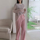 Dazy Tall Sueter De Punto Fino Con Cuello Redondo Y Mangas Largas De Mujer Con Ajuste Holgado Y Rayas