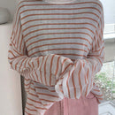 Dazy Tall Sueter De Punto Fino Con Cuello Redondo Y Mangas Largas De Mujer Con Ajuste Holgado Y Rayas