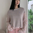 Dazy Tall Sueter De Punto Fino Con Cuello Redondo Y Mangas Largas De Mujer Con Ajuste Holgado Y Rayas