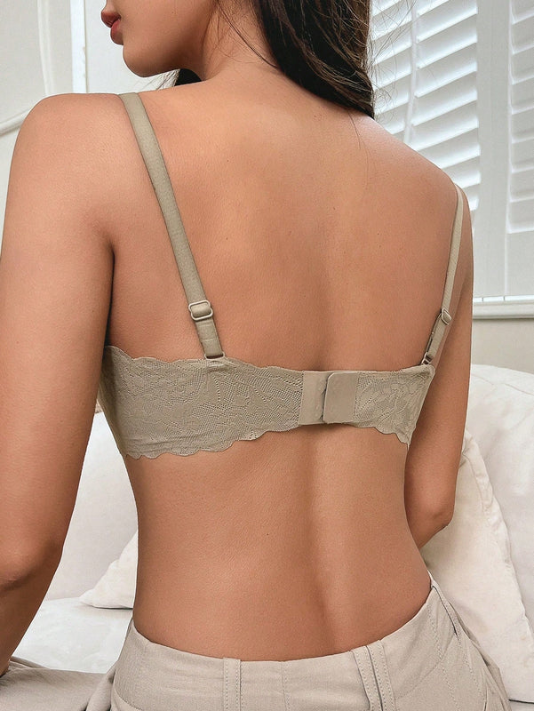 DAZY Bralette De Encaje Y Color Solido Con Borde Festoneado