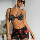 ICON Shorts De Mini Lentejuelas Con Cintura Ultra Baja En Forma De Corazon Rojo Para Mujeres