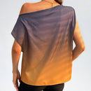 Prive Blusa De Mujer De Diseno Solido Negro Y Dorado Gradiente Asimetrico Con Pliegues De Hombros Descubiertos