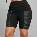 Lady Pantalones Cortos De Cintura Alta De Mujer Con Detalles De Cremallera Y Corte Ajustado Al Cuerpo