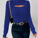 Prive Sueter De Cuello Alto De Color Solido Para Mujer Con Escote De Ojal