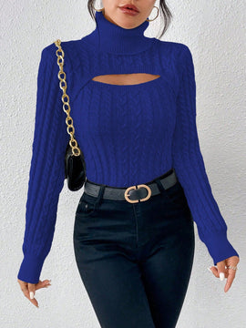 Prive Sueter De Cuello Alto De Color Solido Para Mujer Con Escote De Ojal