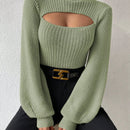Prive Sueter De Cuello Alto Para Mujer Con Mangas De Farol Huecas