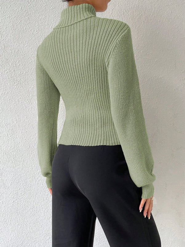 Prive Sueter De Cuello Alto Para Mujer Con Mangas De Farol Huecas