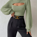 Prive Sueter De Cuello Alto Para Mujer Con Mangas De Farol Huecas