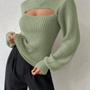 Prive Sueter De Cuello Alto Para Mujer Con Mangas De Farol Huecas