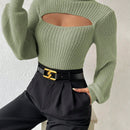 Prive Sueter De Cuello Alto Para Mujer Con Mangas De Farol Huecas
