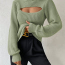Prive Sueter De Cuello Alto Para Mujer Con Mangas De Farol Huecas