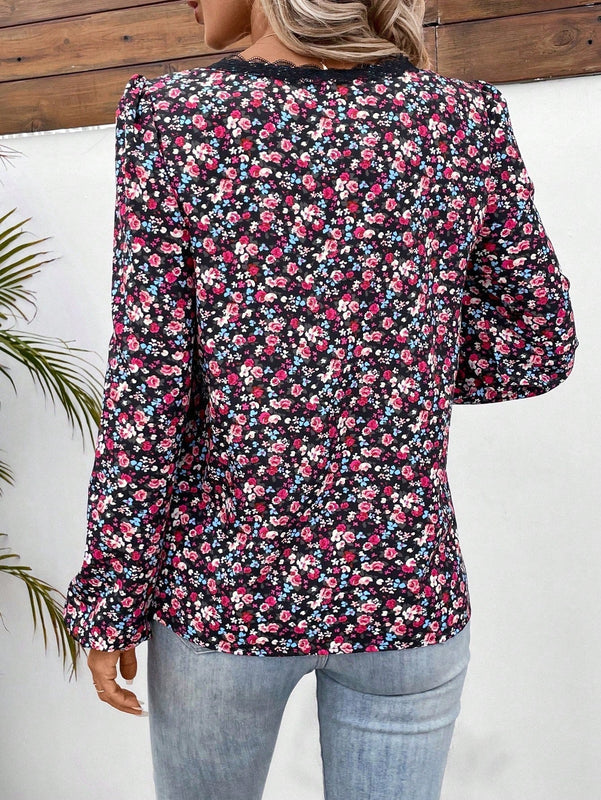 Frenchy Camisa De Manga Larga Con Estampado Floral Y Manga De Farol Para Mujer