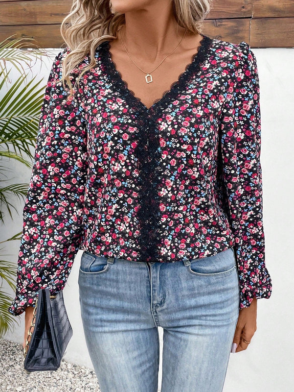 Frenchy Camisa De Manga Larga Con Estampado Floral Y Manga De Farol Para Mujer