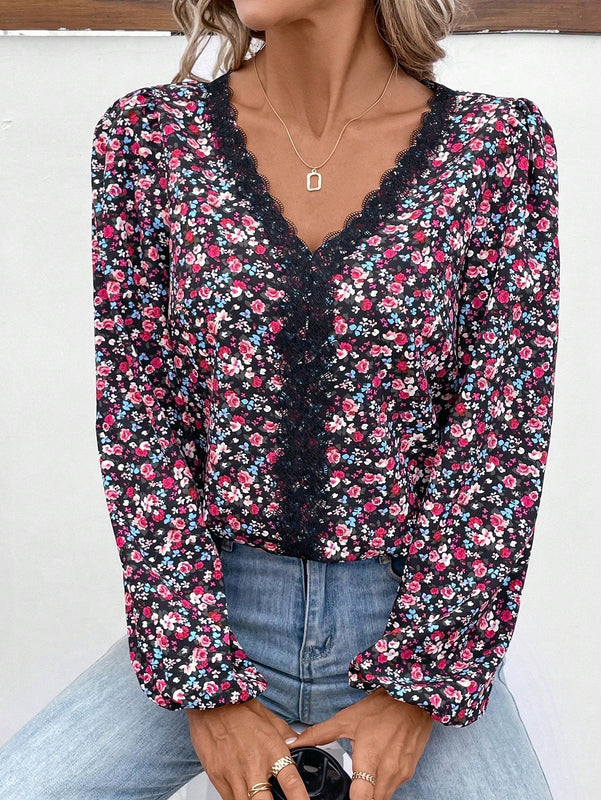 Frenchy Camisa De Manga Larga Con Estampado Floral Y Manga De Farol Para Mujer