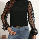 Frenchy Camisa Para Mujer De Manga Larga De Malla Transparente Con Apliques De Mariposas