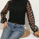 Frenchy Camisa Para Mujer De Manga Larga De Malla Transparente Con Apliques De Mariposas