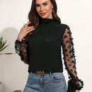 Frenchy Camisa Para Mujer De Manga Larga De Malla Transparente Con Apliques De Mariposas