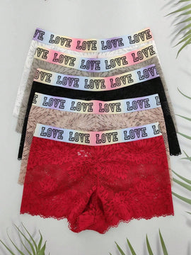 5 piezas pantys tipo boxer con estampado de letras para mujer, pantys de encaje floral comodos con ribete de encaje de concha