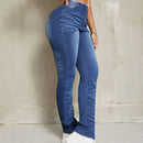 Jeans Ajustados Con Diseno De Bigotes De Gato Y Cintura Alta Forrados De Vellon Para Mujer