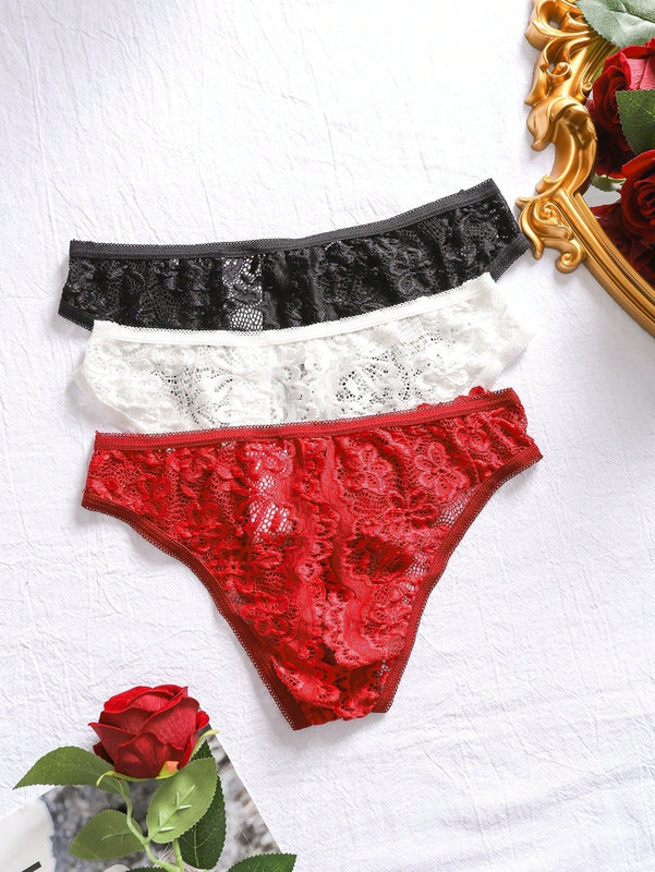 3 Piezas Ropa Interior De Encaje Sexy Para Mujeres