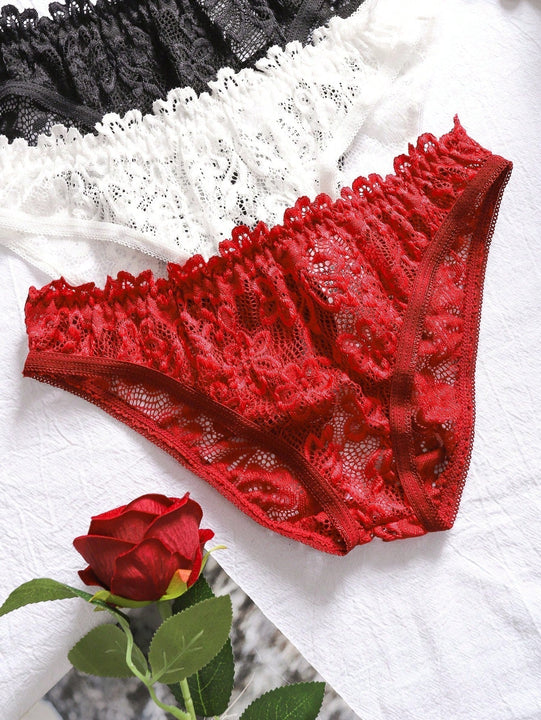 3 Piezas Ropa Interior De Encaje Sexy Para Mujeres