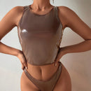 Conjunto De Ropa Interior De Cuello Redondo De Color Solido Para Mujer