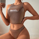 Conjunto De Ropa Interior De Cuello Redondo De Color Solido Para Mujer